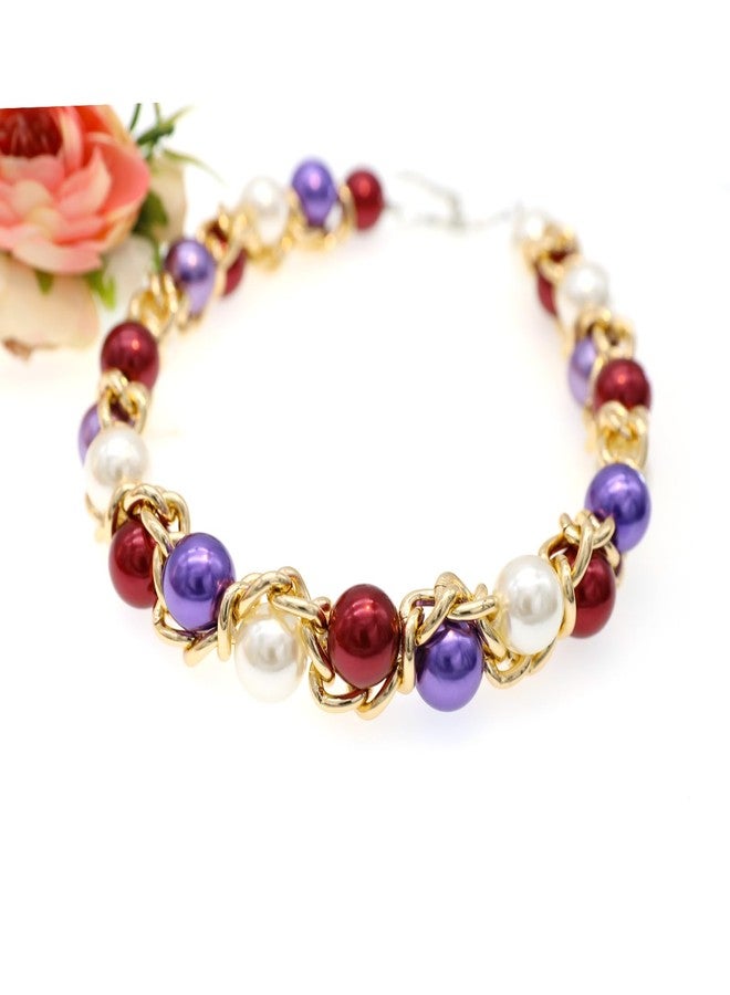 CIOOU Pearl Choker Necklace For Women Large Chunky Bib Simulated Pearl Strand Statement Necklace Big Beaded Pearl Costume Jewelry (Burgundy purple with pearl with link) - Image 2